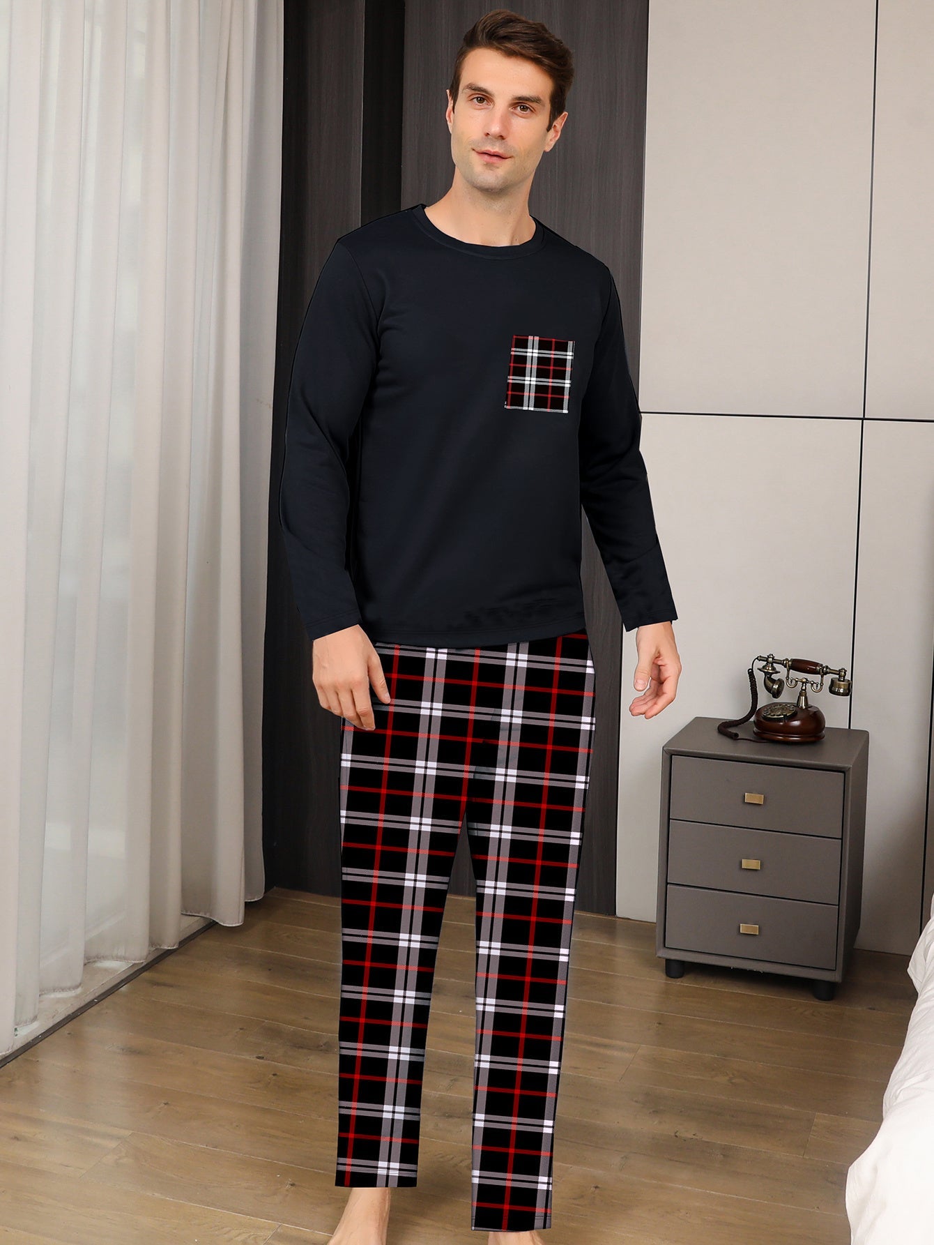 Ice Silk Long Sleeve Long Pants Men's Pajama Set Ooho