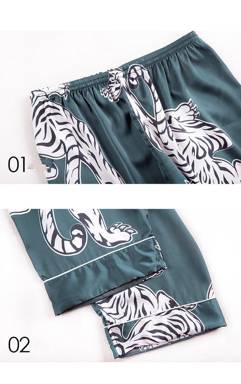 Men sleepwear Bottoms Silk Pajamas Print Long Sleep Pants Ooho