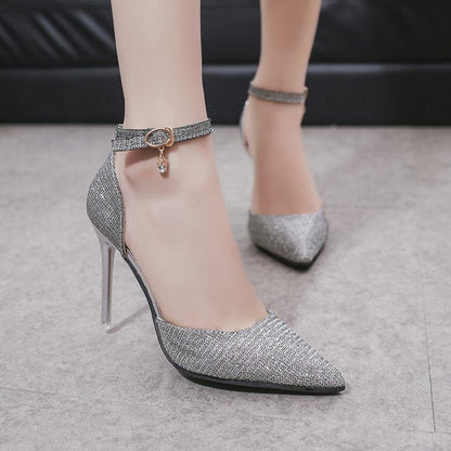 Sandals Women Beaded Buckle Pointed Heel Ooho