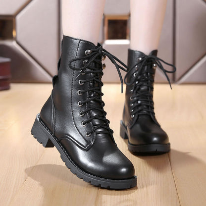 British Martin Boots Women Leather Boots Motorcycle Military Boots Ooho