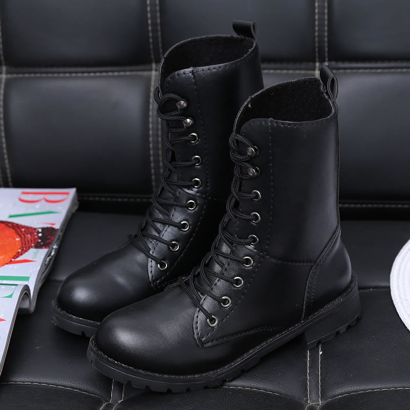 British Martin Boots Women Leather Boots Motorcycle Military Boots Ooho