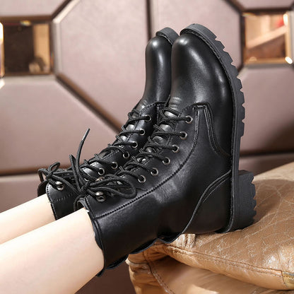 British Martin Boots Women Leather Boots Motorcycle Military Boots Ooho