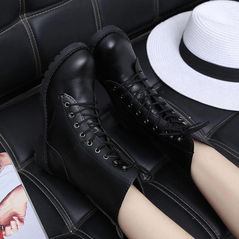 British Martin Boots Women Leather Boots Motorcycle Military Boots Ooho
