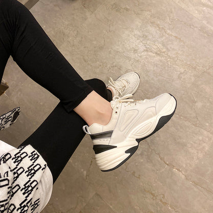 Thick-soled Leather All-match Women's White Sneakers Ooho