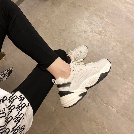 Thick-soled Leather All-match Women's White Sneakers