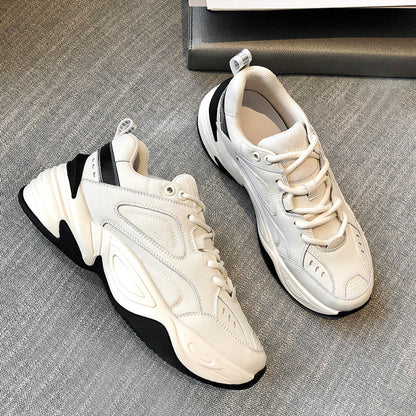 Thick-soled Leather All-match Women's White Sneakers Ooho