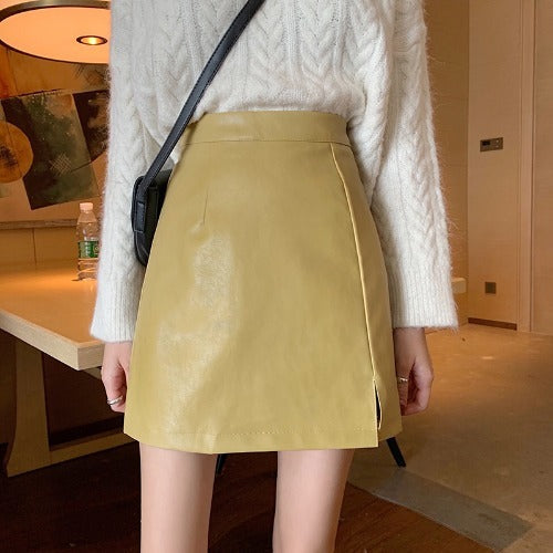 Hot Fashion Women’s Shiny Leather Mini Skirt | High Waist Bodycon Zipper Pencil Skirt Ooho