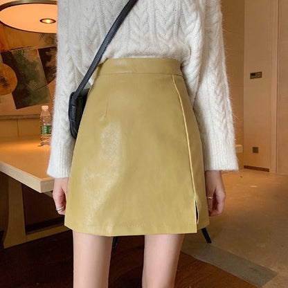 Hot Fashion Women’s Shiny Leather Mini Skirt | High Waist Bodycon Zipper Pencil Skirt Ooho