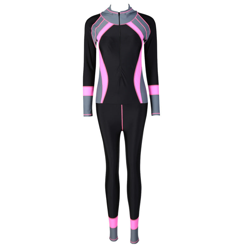 New Women One Piece Swimsuit Rash Guard Slim Long Sleeve Ooho