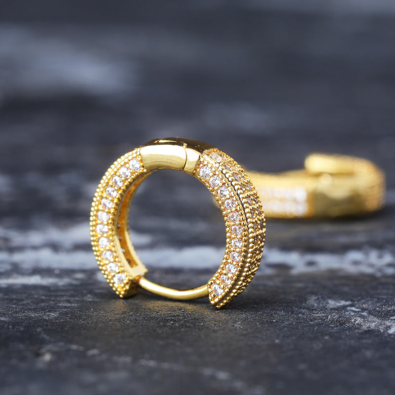Hoop Earrings Full Of Zircon Bling Male And Female Hip-hop Earrings Ooho