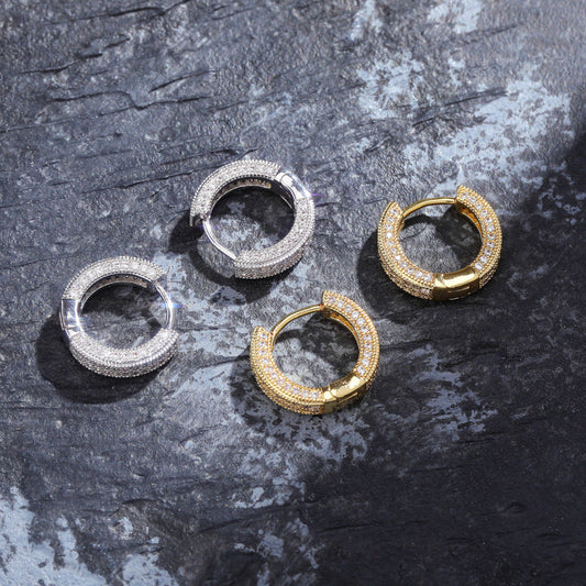 Hoop Earrings Full Of Zircon Bling Male And Female Hip-hop Earrings Ooho