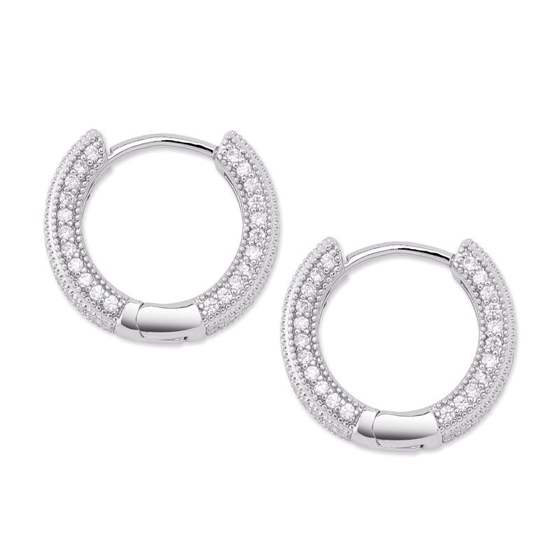 Hoop Earrings Full Of Zircon Bling Male And Female Hip-hop Earrings Ooho