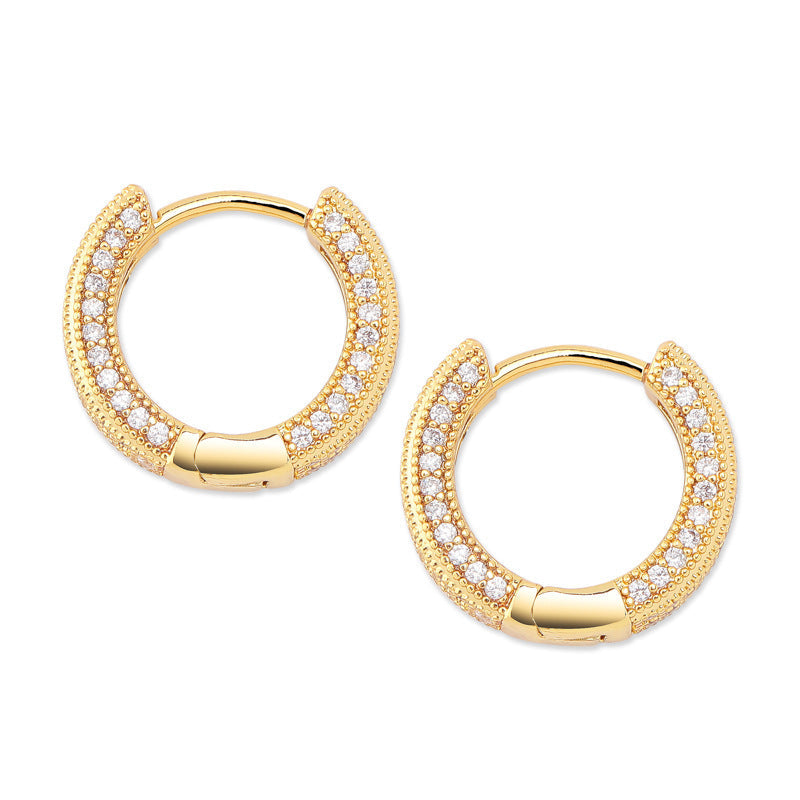 Hoop Earrings Full Of Zircon Bling Male And Female Hip-hop Earrings Ooho