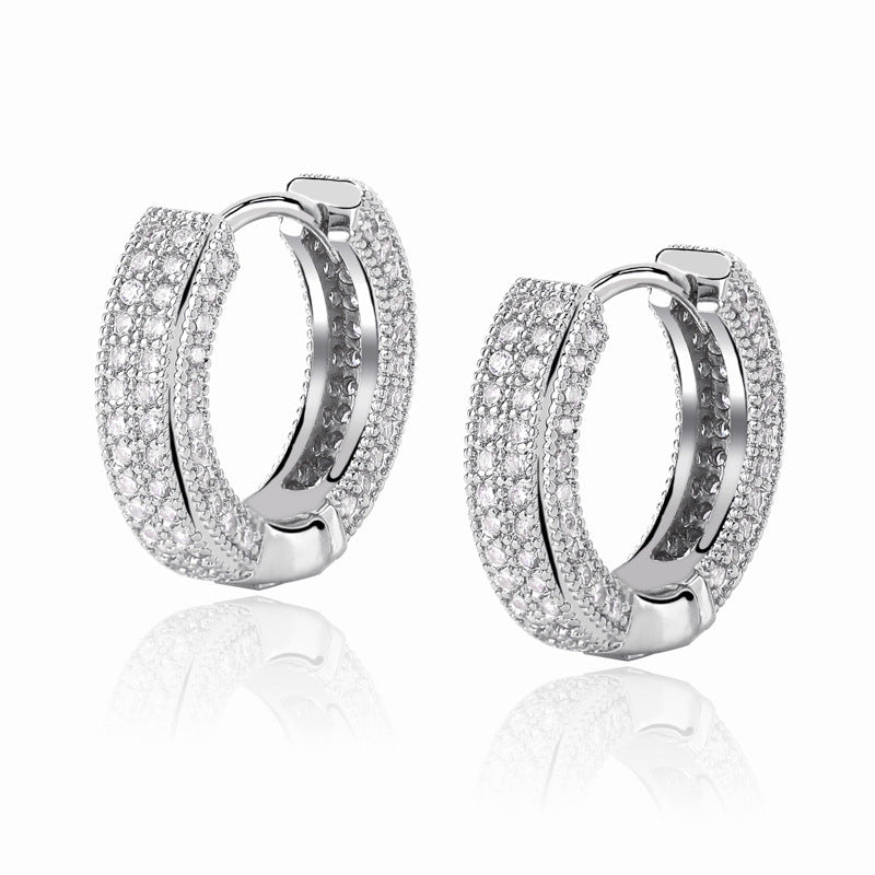 Hoop Earrings Full Of Zircon Bling Male And Female Hip-hop Earrings Ooho