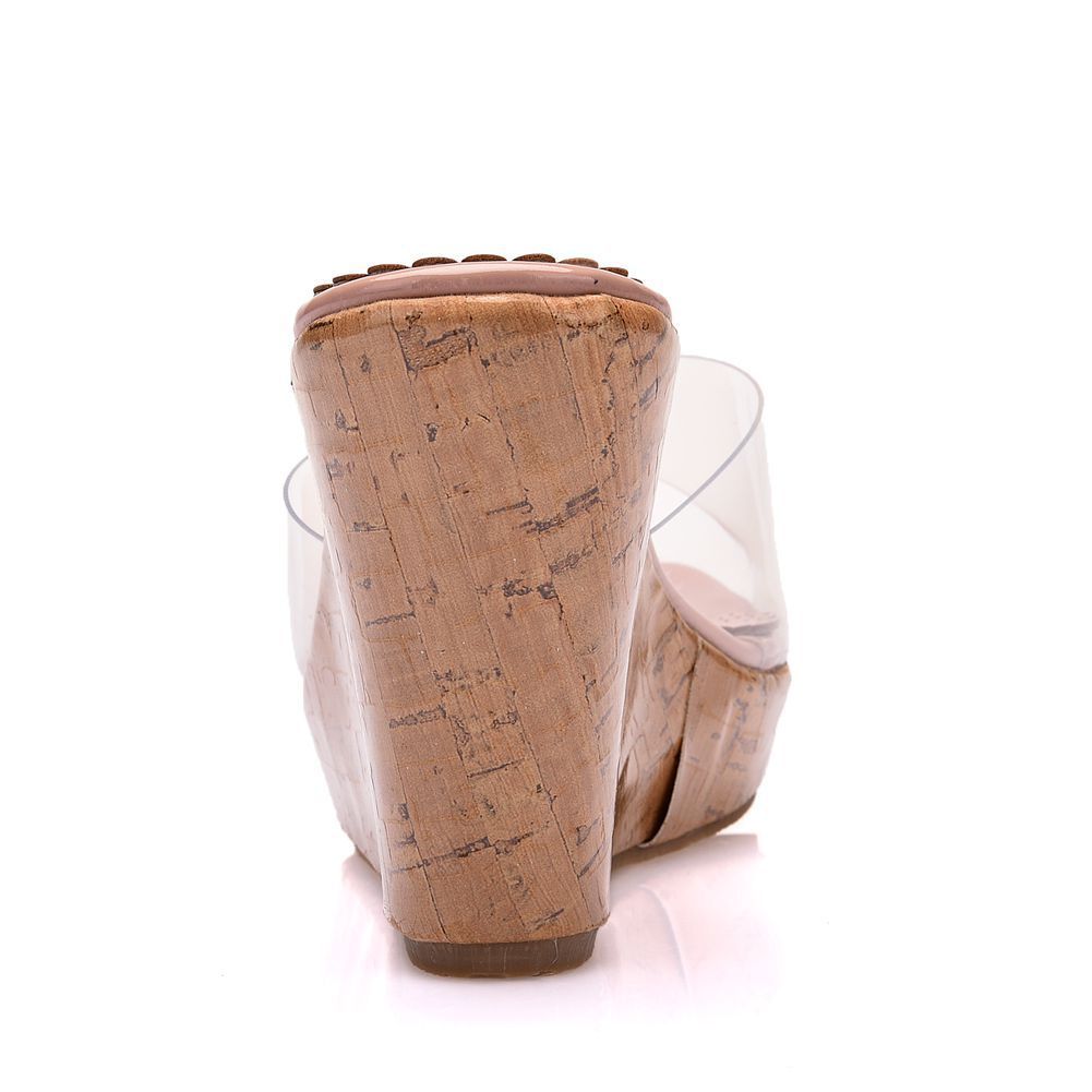 Transparent Nude Color Fish Mouth Sandals Round Toe Wedge Sandals Wedge Slippers Ooho