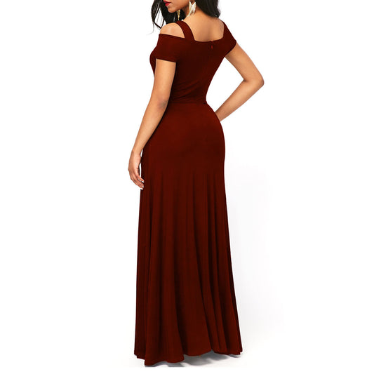 Solid Color V-Neck Strapless Split Slim Fit Party Dress for Women | Sexy Evening Dress