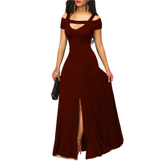 Solid Color V-Neck Strapless Split Slim Fit Party Dress for Women | Sexy Evening Dress