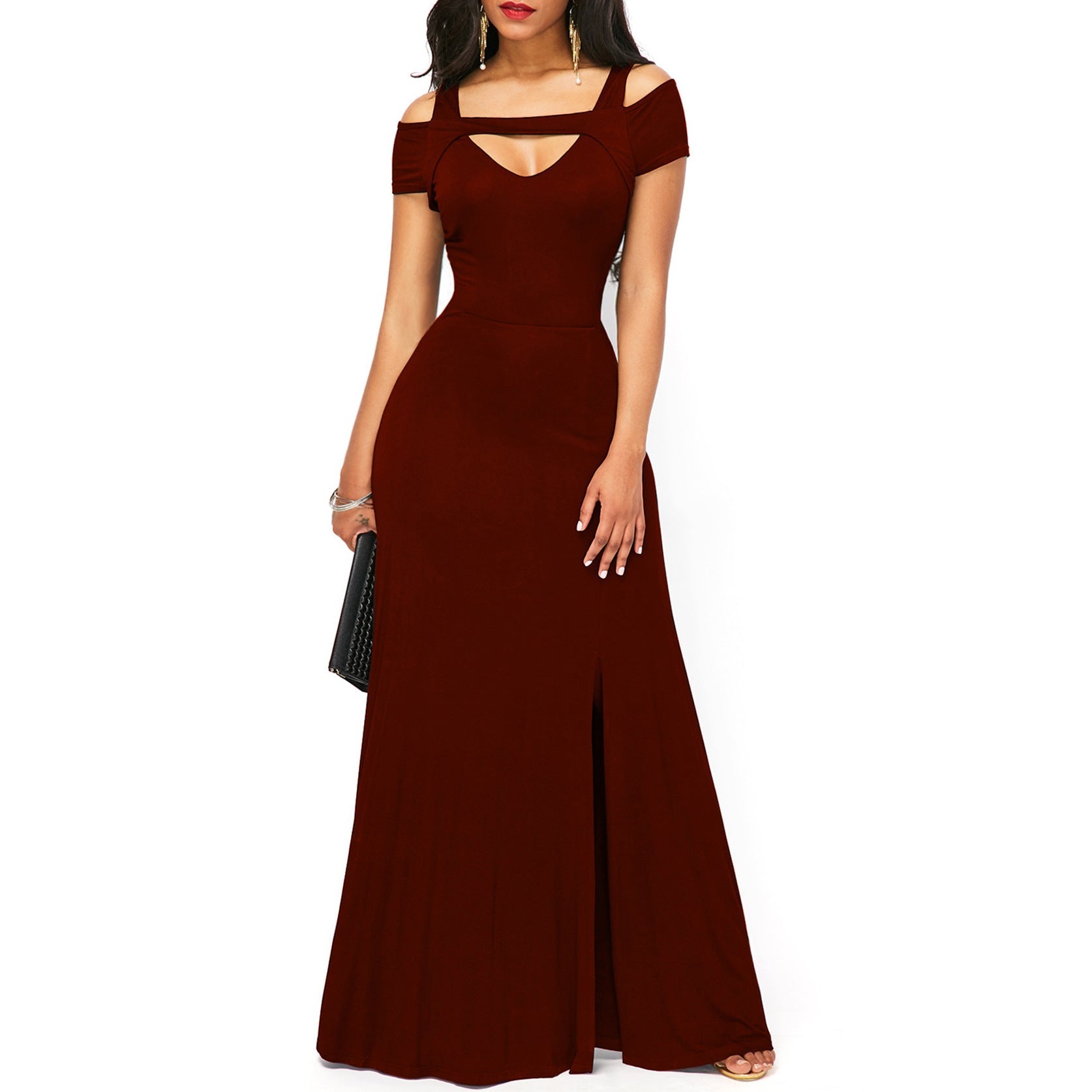 Solid Color V-Neck Strapless Split Slim Fit Party Dress for Women | Sexy Evening Dress Ooho