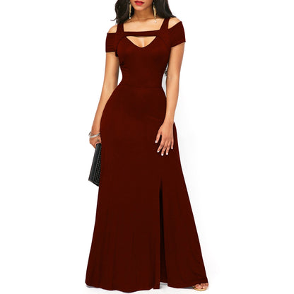 Solid Color V-Neck Strapless Split Slim Fit Party Dress for Women | Sexy Evening Dress Ooho