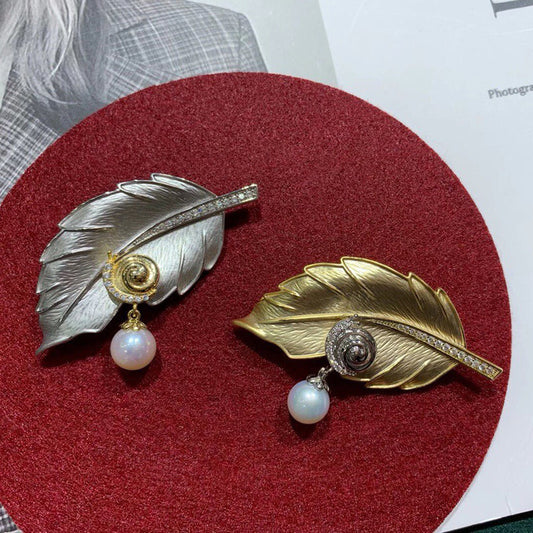 Wuli&baby Czech Rhinestone Snail Leaf Brooches Women Unisex 2-color Office Party Brooch Pins Gifts Ooho