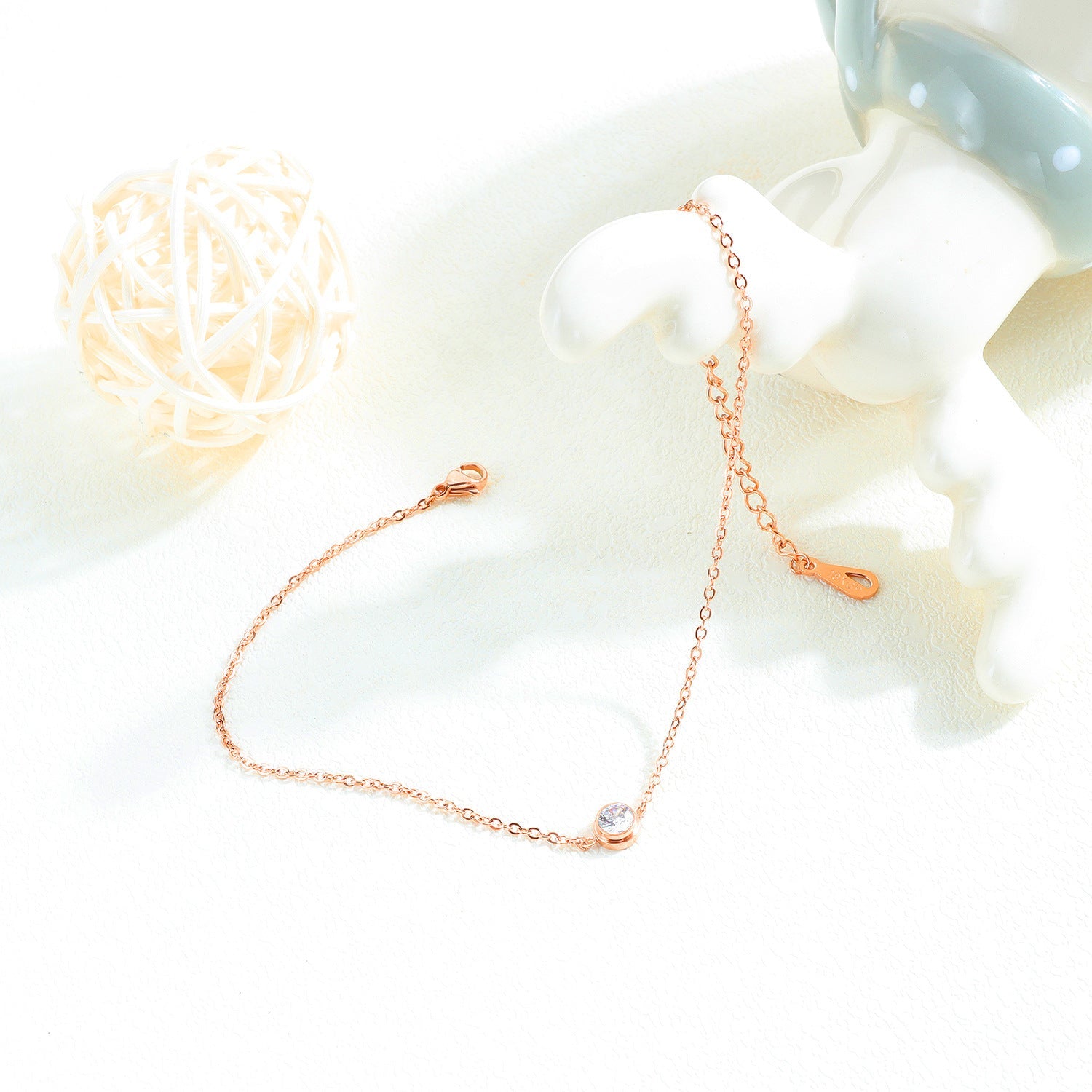 JeeMango Cubic Zirconia Anklet Foot Jewelry Rose Gold Anklet Bracelet Leg Chain Stainless Steel Anklets Women Jewelry JA19034 Ooho