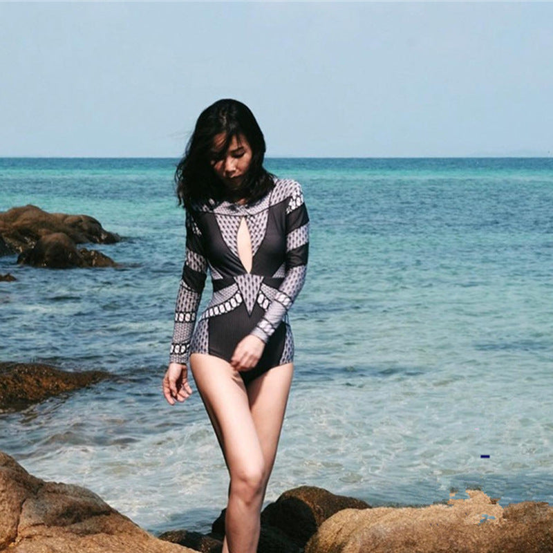 Rash-Guard Swimsuits Swimwear Long-Sleeve Women New Summer Animal Polyester Sexy Ooho
