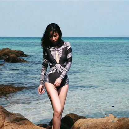 Rash-Guard Swimsuits Swimwear Long-Sleeve Women New Summer Animal Polyester Sexy Ooho