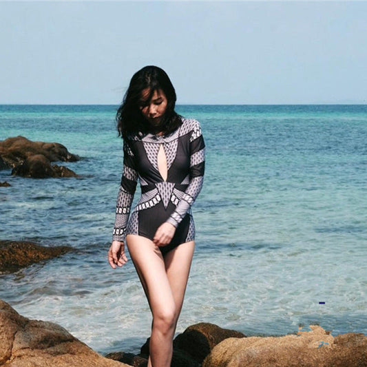 Rash-Guard Swimsuits Swimwear Long-Sleeve Women New Summer Animal Polyester Sexy Ooho
