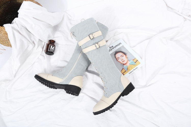 But the knee thick heel low heel denim high boots women Ooho