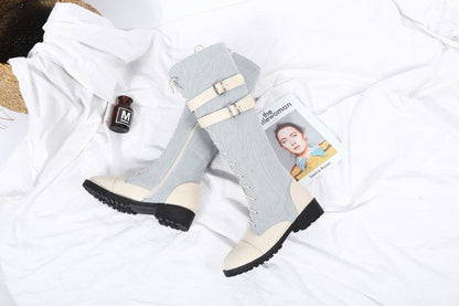 But the knee thick heel low heel denim high boots women Ooho