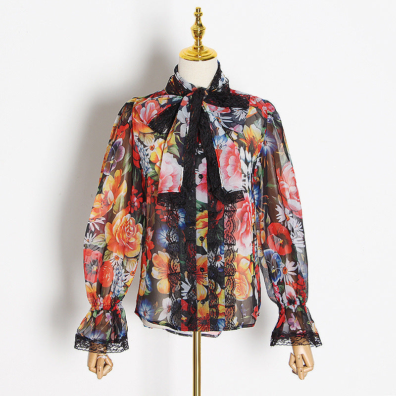 Vintage Floral print Chiffon Shirts Blouse Women Ooho