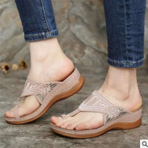 Simple Embroidered Flower Sandals And Slippers, Breathable Slippers Ooho