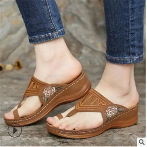 Simple Embroidered Flower Sandals And Slippers, Breathable Slippers Ooho