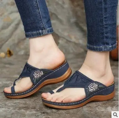Simple Embroidered Flower Sandals And Slippers, Breathable Slippers Ooho
