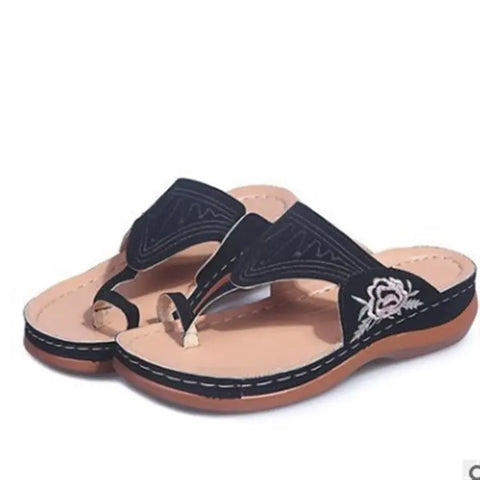 Simple Embroidered Flower Sandals And Slippers, Breathable Slippers Ooho