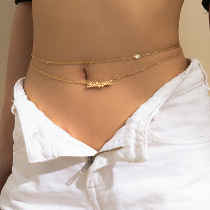 Sexy Fashion Metal Letter Pendant Belly Chains Waist Chain For Women Simple Fine Chain Body Chain Dating Charm Jewelry Ooho