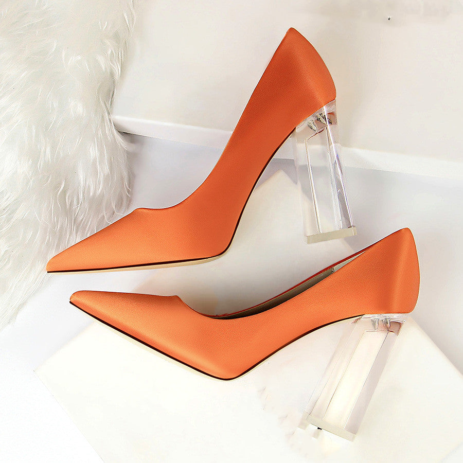 Womens Pumps Shoes Stiletto Satin  Transparent Block High Heels Ooho