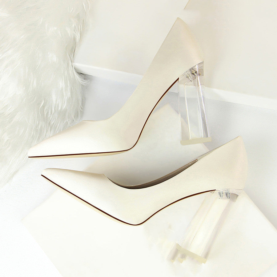 Womens Pumps Shoes Stiletto Satin  Transparent Block High Heels Ooho
