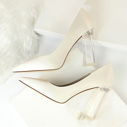 Womens Pumps Shoes Stiletto Satin  Transparent Block High Heels Ooho