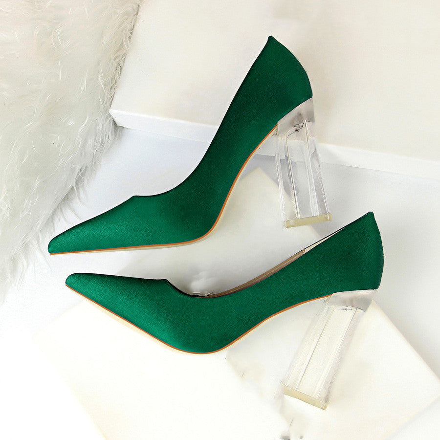 Womens Pumps Shoes Stiletto Satin  Transparent Block High Heels Ooho
