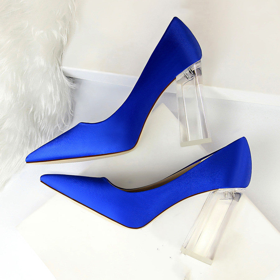 Womens Pumps Shoes Stiletto Satin  Transparent Block High Heels Ooho