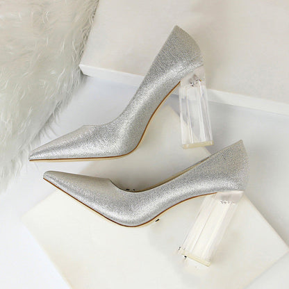 Womens Pumps Shoes Stiletto Satin  Transparent Block High Heels Ooho