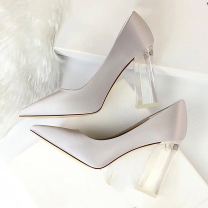 Womens Pumps Shoes Stiletto Satin  Transparent Block High Heels Ooho