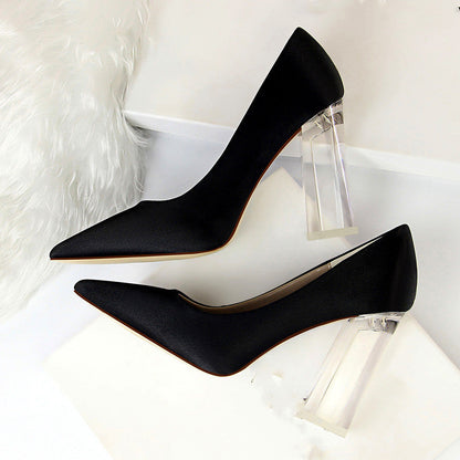Womens Pumps Shoes Stiletto Satin  Transparent Block High Heels Ooho