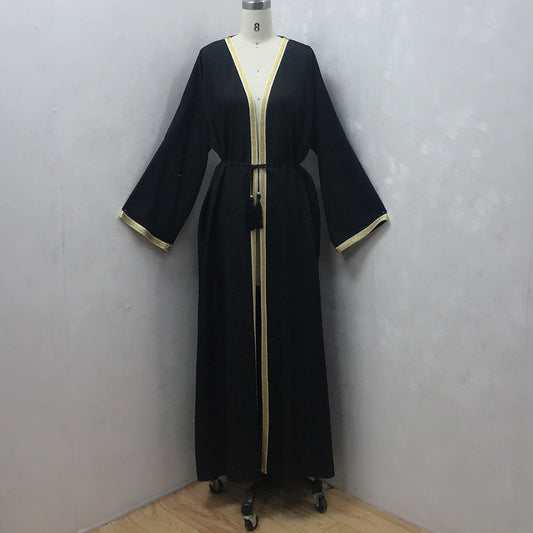 Muslim Long Skirt Female Color Ribbon Cardigan Robe Ooho