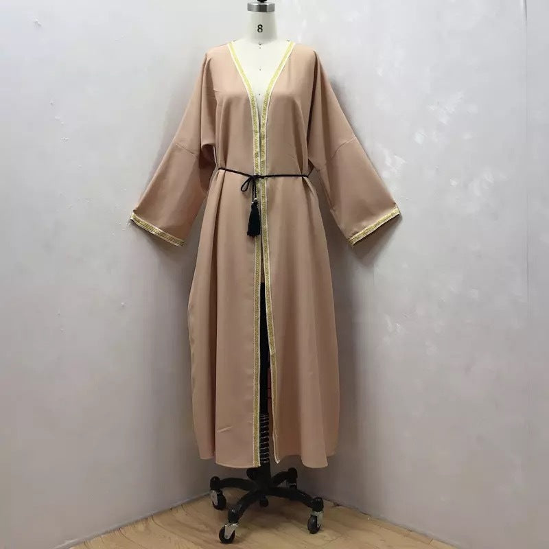 Muslim Long Skirt Female Color Ribbon Cardigan Robe Ooho