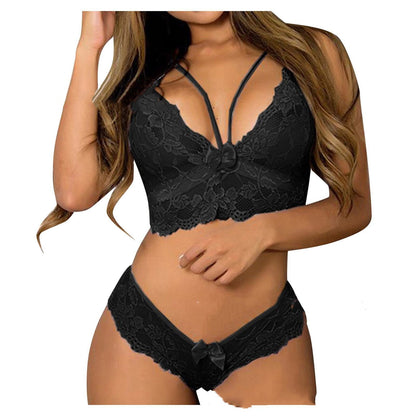 Sexy Women Plus Size Lingerie Corset Lace Floral Bralette Bra Two Piece Underwear Sexy Lingerie Ooho