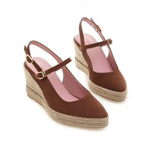 Women Shoes Platform Sandals Peep Toe High Wedges Heel Ankle Buckles Espadrilles Ooho