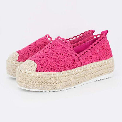 Women Flats Shoes Espadrilles Flatform  Lace Canvas  Hollow Floral Ooho