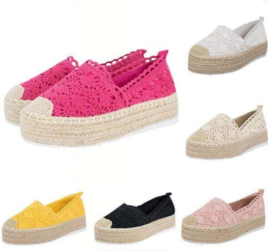 Women Flats Shoes Espadrilles Flatform  Lace Canvas  Hollow Floral Ooho